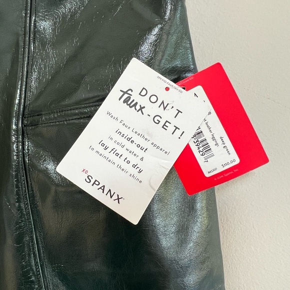 NWT SPANX Faux Patent Leather Leggings in Deep Green, size M - Picture 9 of 11